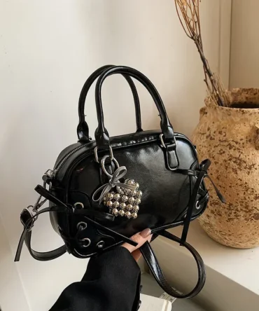 Luxury Designer Pendant PU Leather Women's Handbag Retro Crossbody Bag Pillow Bowling Boston Tote