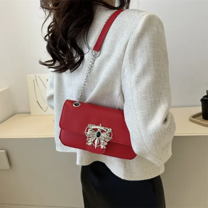 PU Leather Underarm Bag for Women, 3D Bow Locking, Female Shoulder Bag, Crossbody Bags, Purse Chain Handbags, Fashion Design