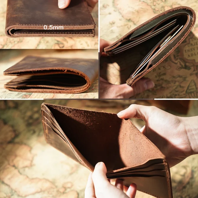 AIGUONIU 100% Genuine Leather Wallets Bifold Purse Vintage Crazy Horse Leather Clutch Men wallets Retro Coin Pocket men wallets
