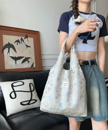 Large Capacity Fashion Tote Bag Sweet Casual Handbag Embroidery Shoulder Bag