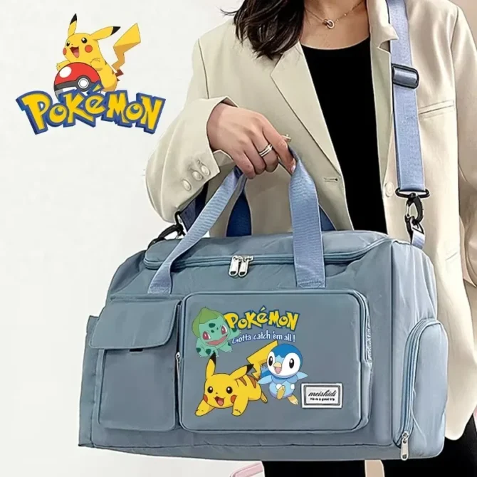 Pokemon Pikachu Anime Tote Travel Bag Large Capacity Clothes Storage Bags Gym Duffle Pack with Shoe Compartment Portable HandBag