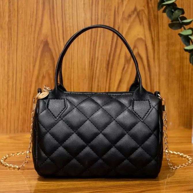 Chic and trendy black argyle women's crossbody Boston handbag - stylish sophisticated choice for a fashionable appearance