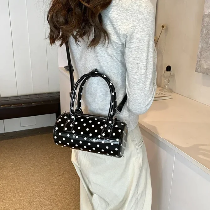 Luxury Designer PU Leather Dot Women's Handbag Casual Crossbody Bag Pillow Boston Tote