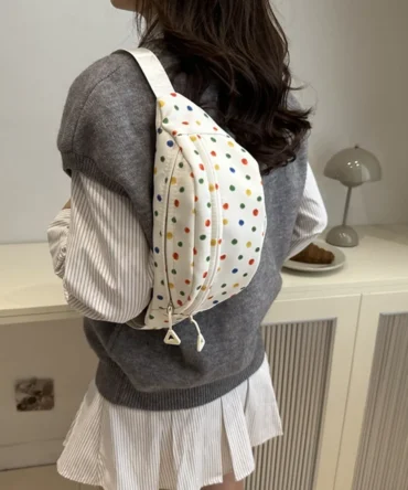 Casual Nylon Crossbody Chest Bag Colorful Polka Dot Waterproof Sports Fanny Pack Streetwear Portable Running Waist Bag Women