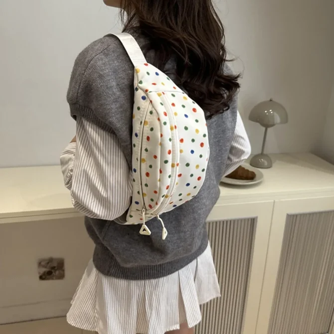 Casual Nylon Crossbody Chest Bag Colorful Polka Dot Waterproof Sports Fanny Pack Streetwear Portable Running Waist Bag Women