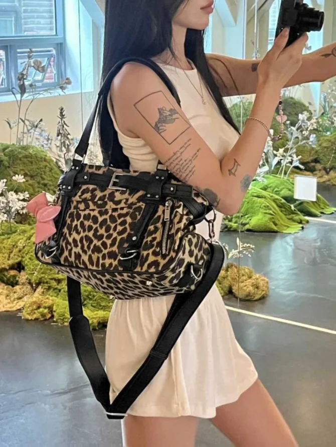 Trendy Fitn Yoga Bag 2024 Large Capaci Commuter oulder Crossbody Handbag Women's Bag Soft Handle Leopard Print Boston Bag