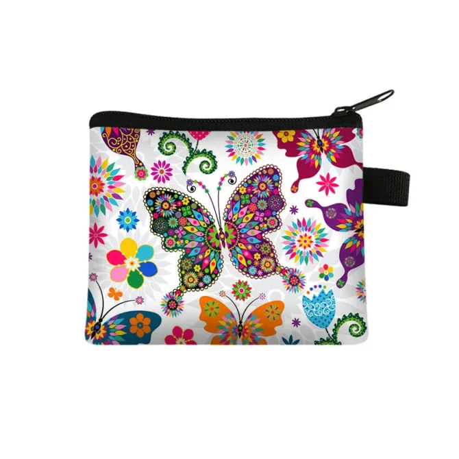 New Butterfly Printed Zero Wallet Portable Card Bag Coin Key Storage Bag Hand Bag Card Holder monedero mujer carteras Coin Purse