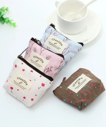 Flower Pattern Cute Money Bag for Girls Portable Key Earphone Storage Bags Coin Bag Canvas Wallets Storage Bag Zipper Pouch