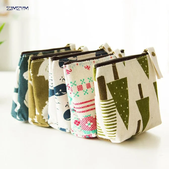 Canvas Coin Bag Purse Women Coin Money Card Holder Cute Wallet Case Zipper Key Storage Pouch For Girl Gift