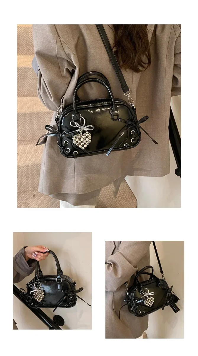 Luxury Designer Pendant PU Leather Women's Handbag Retro Crossbody Bag Pillow Bowling Boston Tote